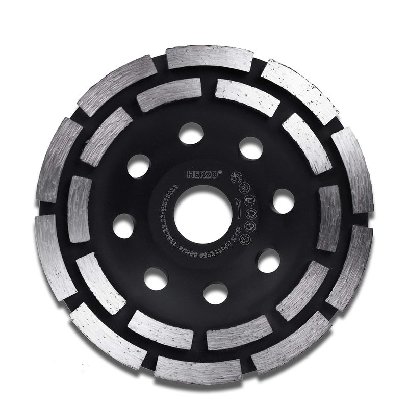 HERZO Diamond Concrete Grinding Wheel 5 inch,Double Row Diamond Cup Wheel for Polishing and Cleaning Stone Concrete Surface, Cement, Marble, Rock, Granite, and Thinset Removing - Image 1